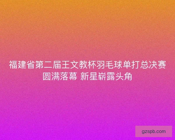 福建省第二届王文教杯羽毛球单打总决赛圆满落幕 新星崭露头角